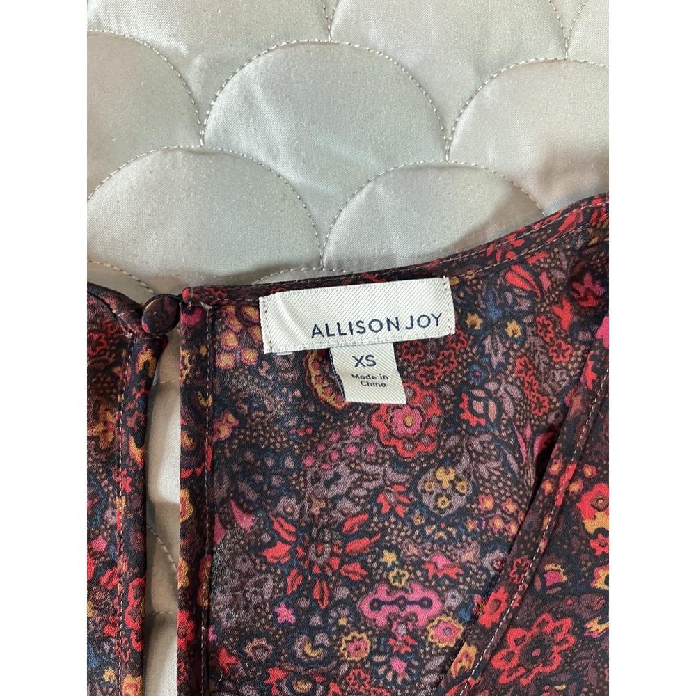 Allison Joy Evereve Tessa V Neck Puff Blouse Size XS Burgundy Autumn Moody - Picture 3 of 8